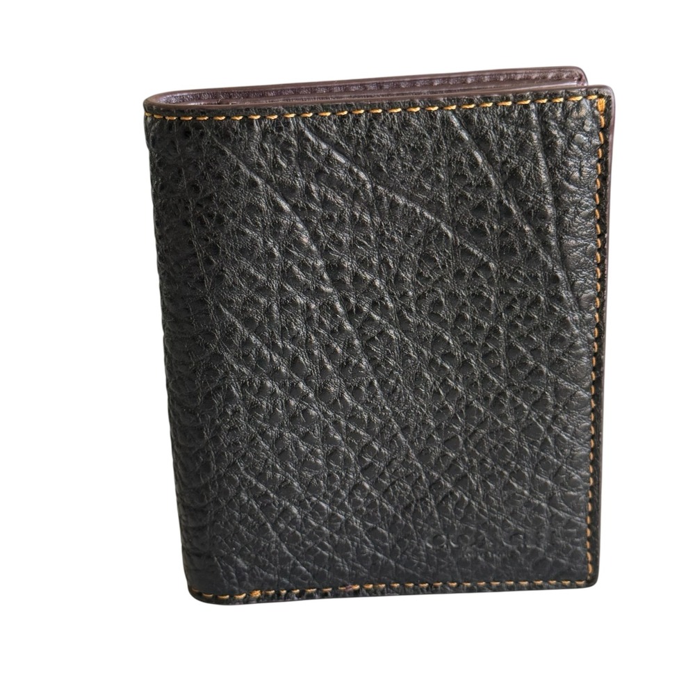 Coach‎ Mens Black Pebble Leather Bifold Wallet Burgundy Interior Zipper Pocket